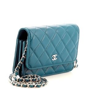 Chanel classic mini wallet on chain green lambskin